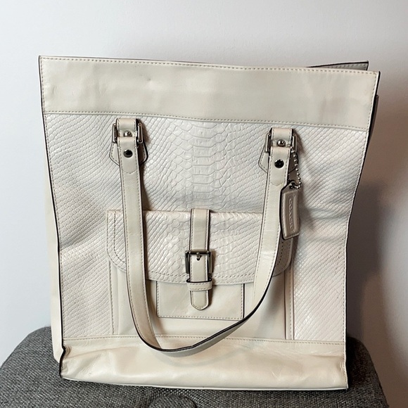 Coach Cream Charlie Leather Tote Bag - Picture 1 of 8